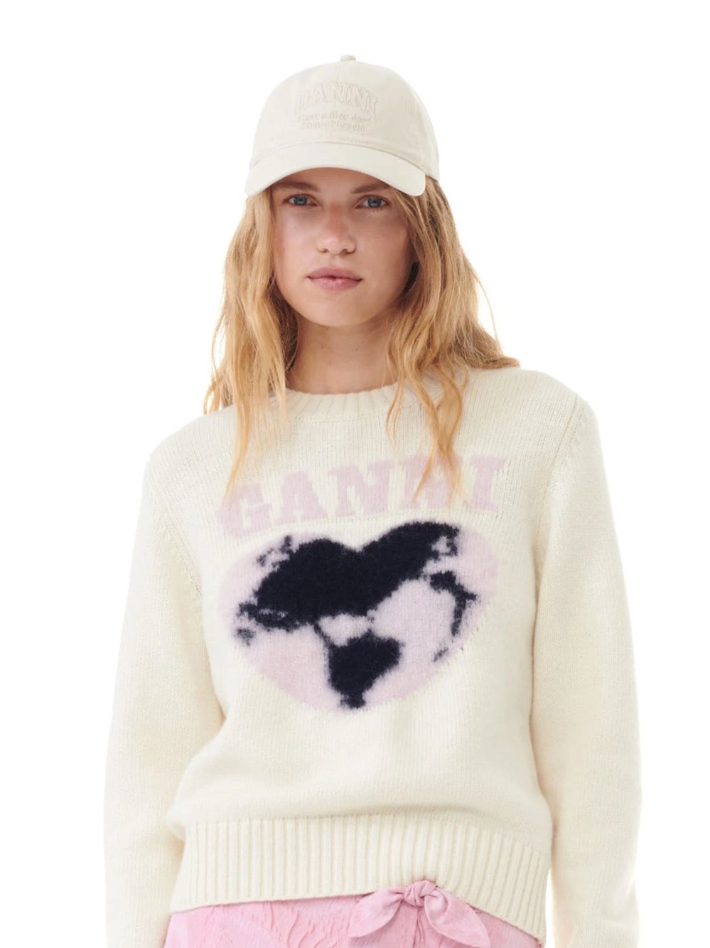 GANNI Patch Cap Hat in Egret NWT
